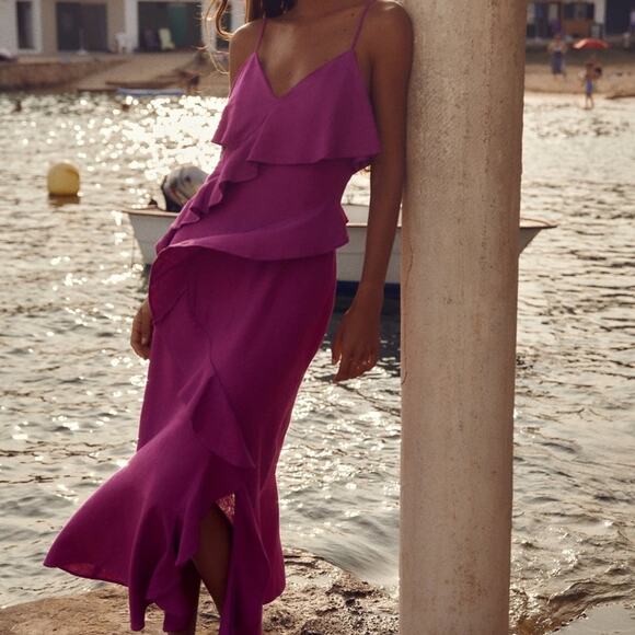 ZARA BLOGGER FAVORITE RUFFLED SLIP DRESS - Picture 9 of 14